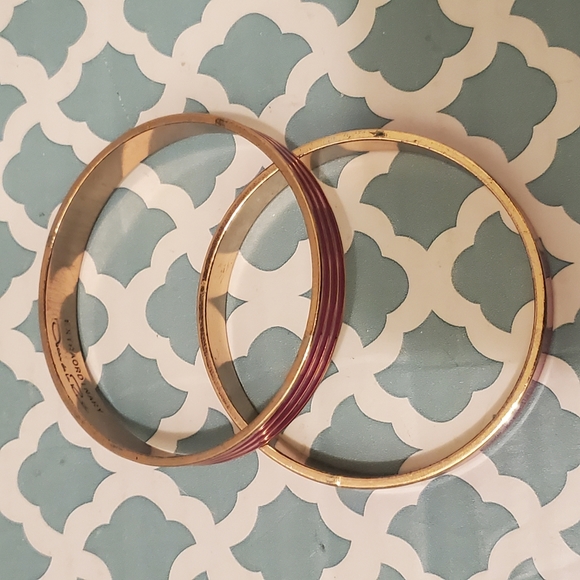 Oscar de la Renta Extraordinary Pink Enamel Gold plated 2 Bangle - Picture 2 of 7